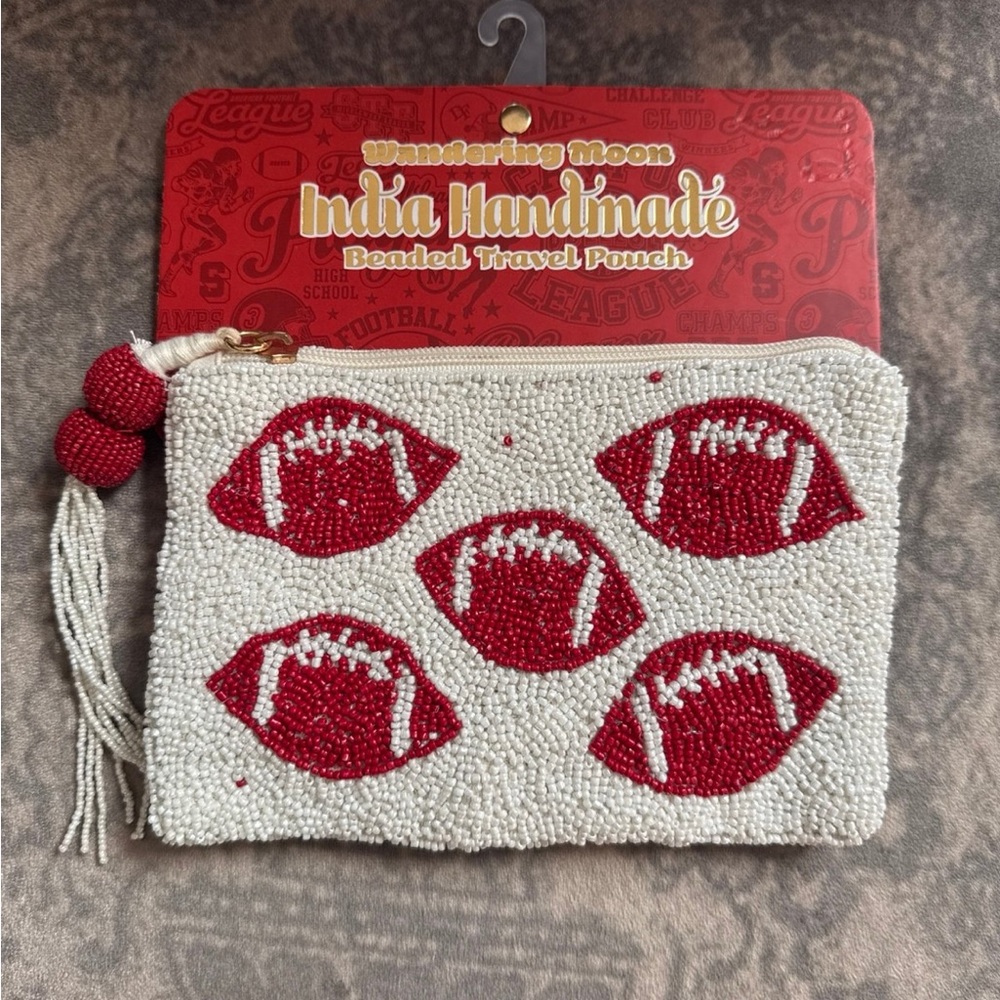 Wandering Moon Red Football Beaded Pouch
